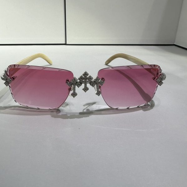 VVS Moissanite luxury icedout glasses White gold cross pink lenses