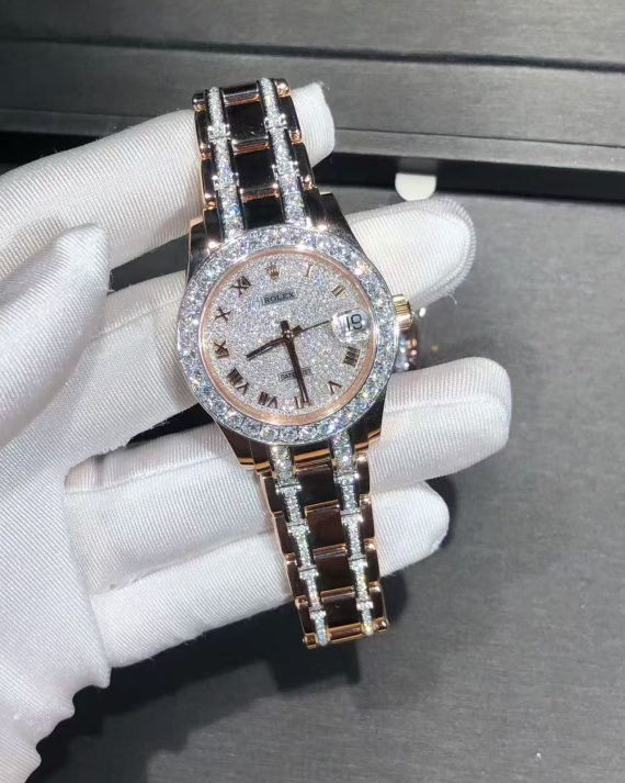 Rolex 34mm 18k Gold Diamond Watch